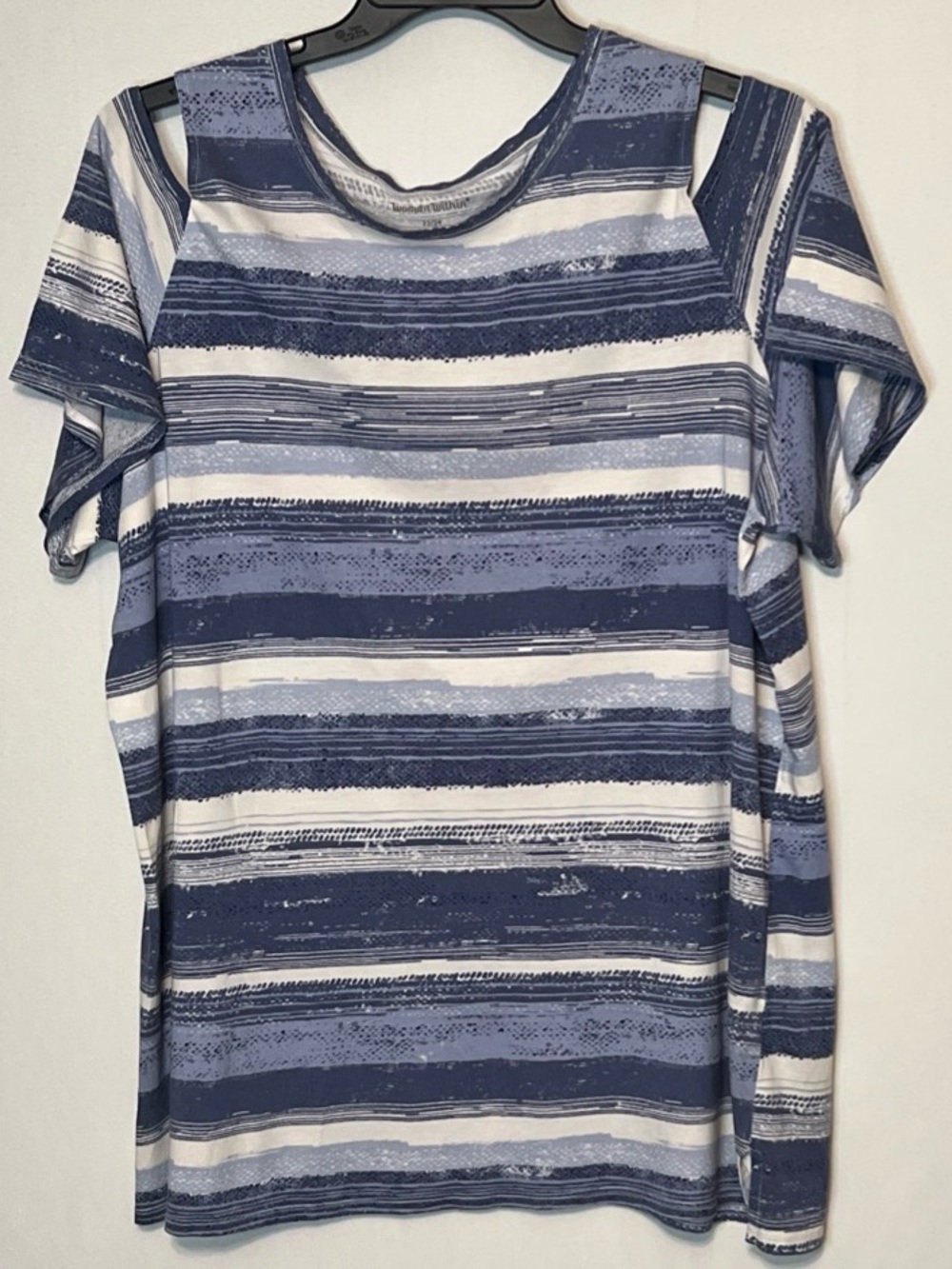 Woman Within Top Size 1X 22/24 Striped Short Sleeve Cold Shoulder.
